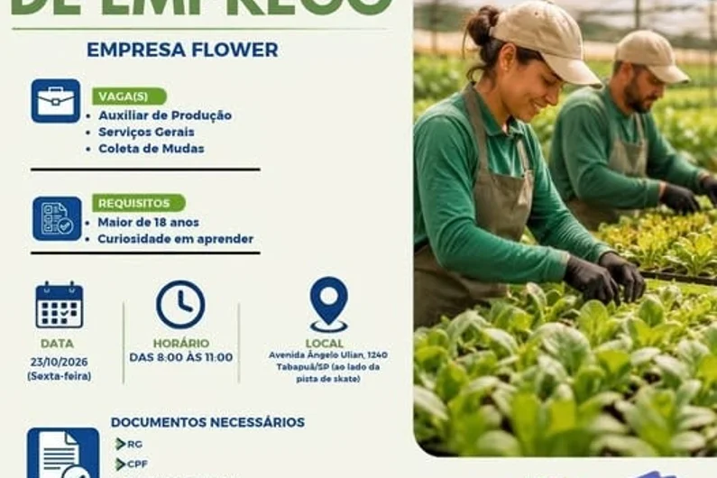 Feirão de emprego em Tabapuã oferece vagas na Flower no dia 23